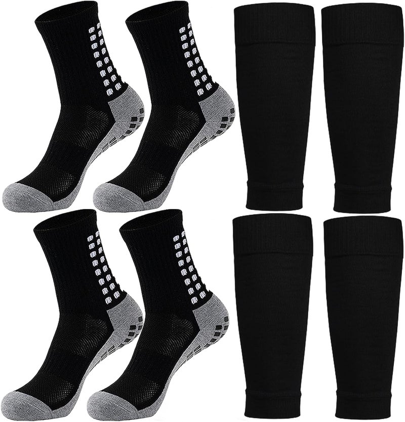 KMOLY 1 Set Kids Grip Soccer Socks and Shin Guard Sleeves for Age 7-14 Youth Boys Children Football Basketball Training - Image 1